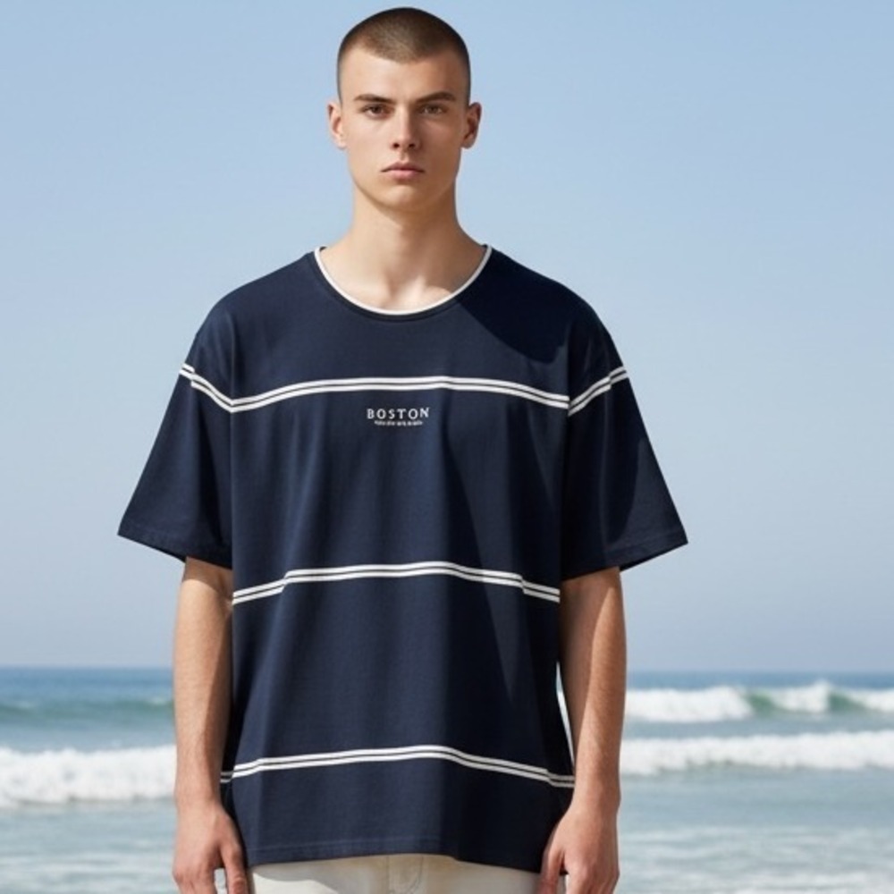 Denim Flower Ricky Singh Navy White Stripe Boston The‎ City on a Hill Shirt XL